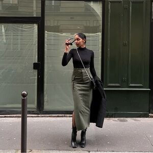 NWT Local European Cotton Cargo Maxi Skirt Olive raw hem Womens XL